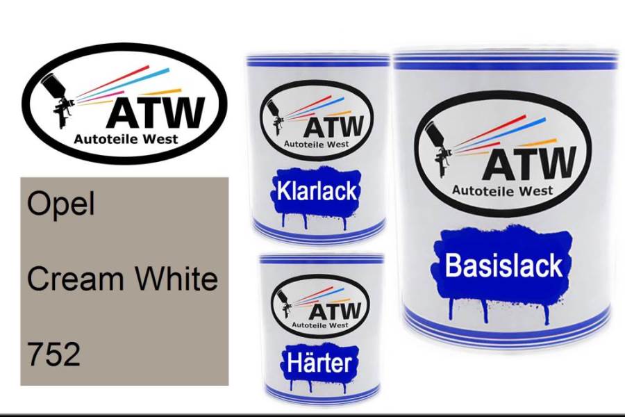 Opel, Cream White, 752: 1L Lackdose + 1L Klarlack + 500ml Härter - Set, von ATW Autoteile West.